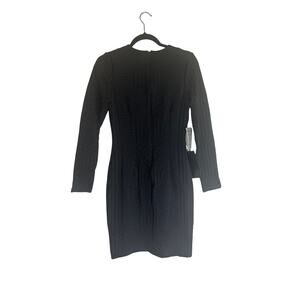 NWT Bebe Women's Black Textured Bodycon Dress M Long Sleeve Fitted Mini Cocktail